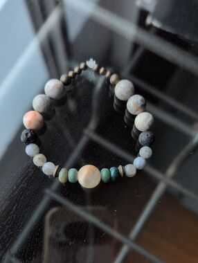 Multi-stone Beaded Bracelet with Jadeite Agate Labadorite Lava Stone And Jasper